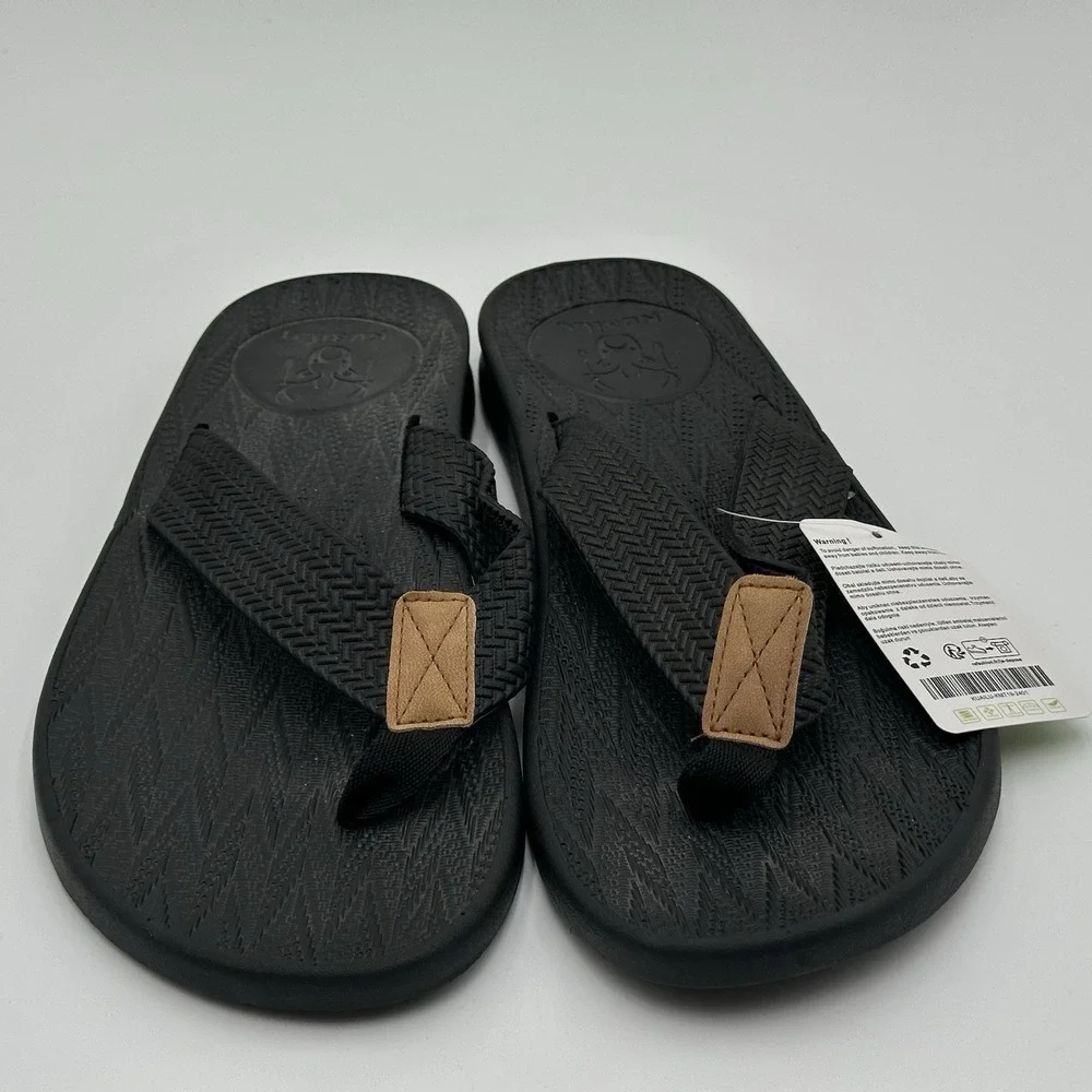 KuaiLu Yoga Mat Leather Flip Flops Thong Sandals with Arch Support Men's 9 Black
